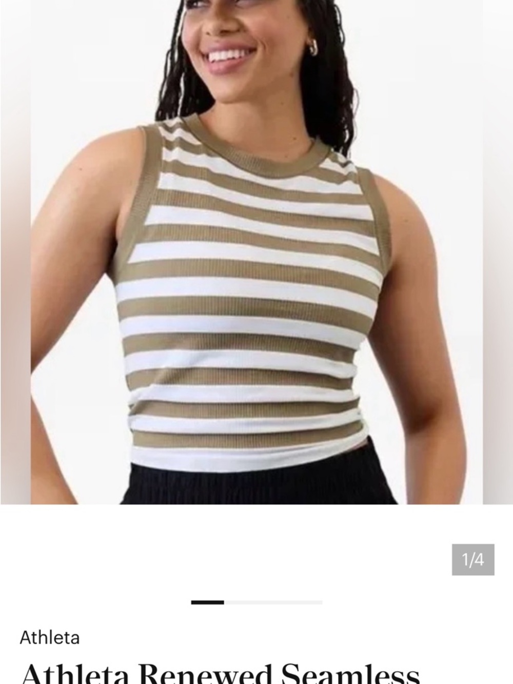 Athleta Olive and White Striped Ribbed Tank